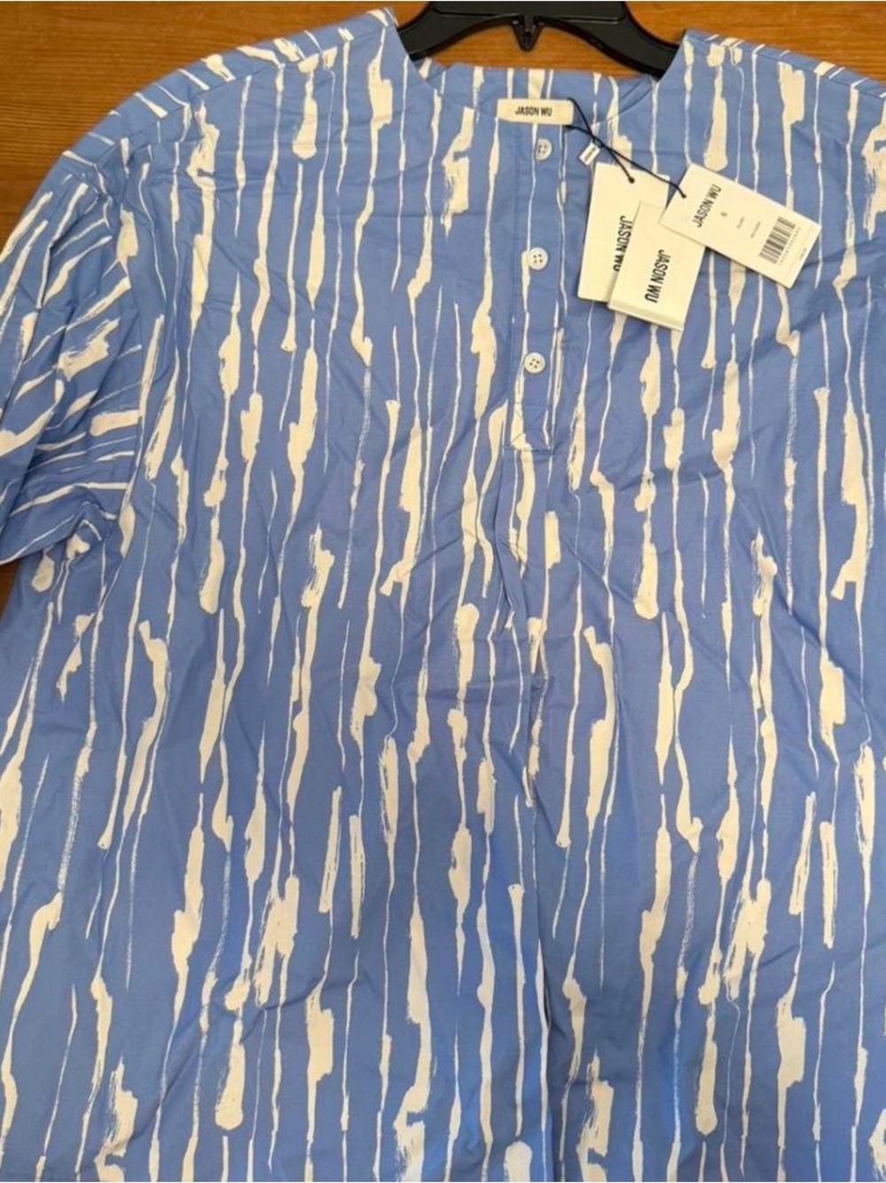 Jason Wu Blue and White Abstract Stripe Button-Front Shirt